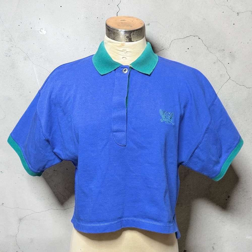 Vintage LizSport Liz Claiborne Crop Polo Shirt Top Boxy 100% Cotton L Large